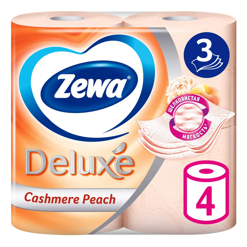 Туалетная бумага Zewa Deluxe Персик, 3 слоя, 4 рулона - фото №3