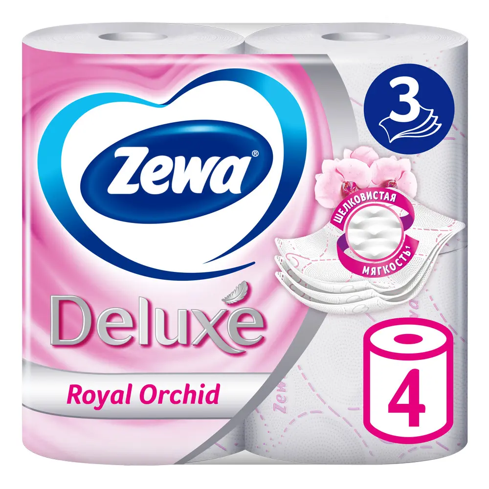 Туалетная бумага Zewa Deluxe Орхидея, 3 слоя, 4 рулона - фото №2