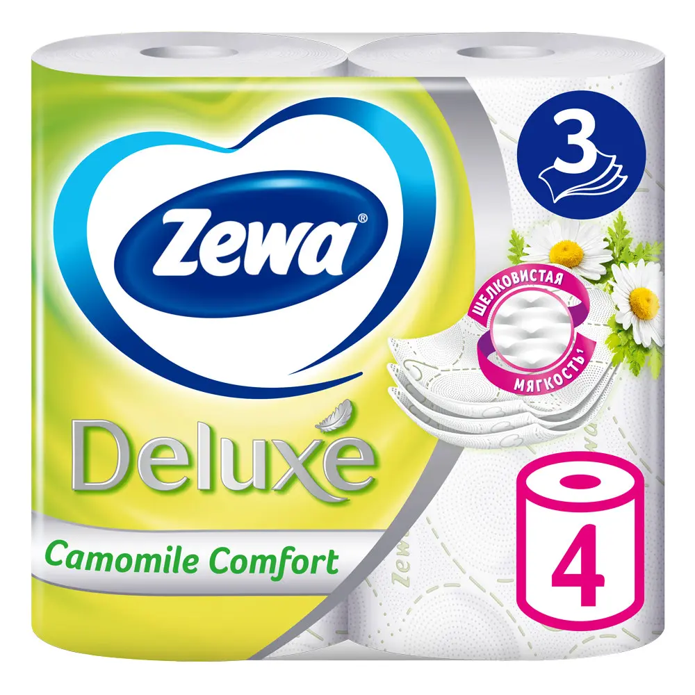 Туалетная бумага Zewa Deluxe Ромашка, 3 слоя, 4 рулона - фото №2