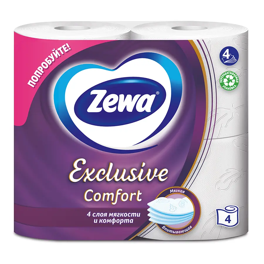 «Exclusive Comfort», Zewa, 4 слоя, 4 рулона - фото №2