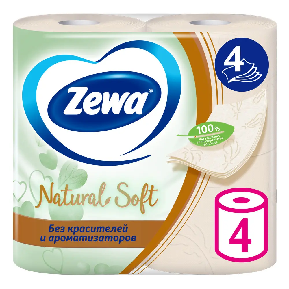 Zewa Natural Soft, 4 слоя, 4 рулона - фото №3