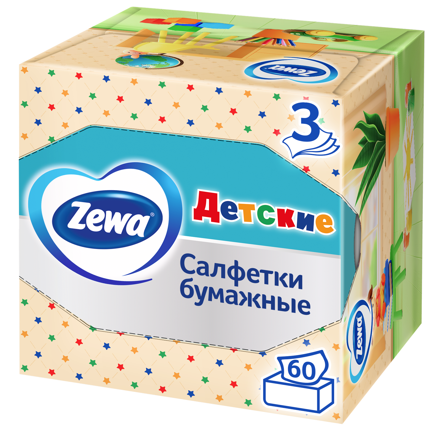 Салфетки бумажные в коробке Zemma Детские, 3 слоя, 90 шт - фото №2