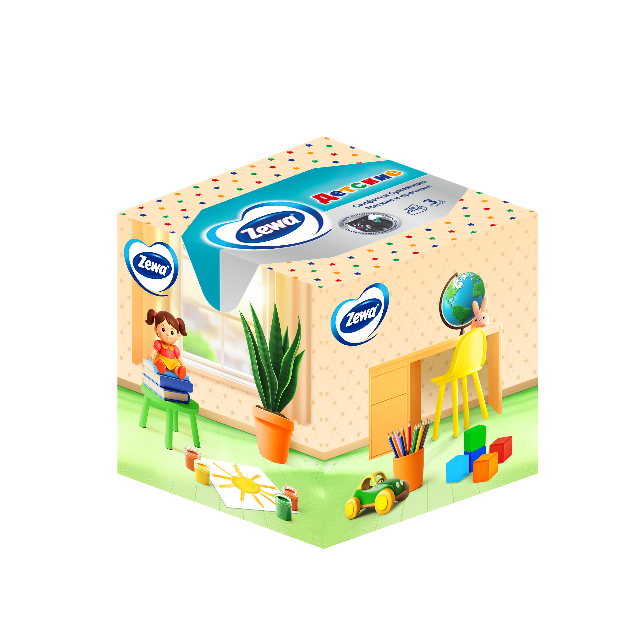 Салфетки бумажные Zewa Kids, 3 слоя, 60 шт. - фото №2