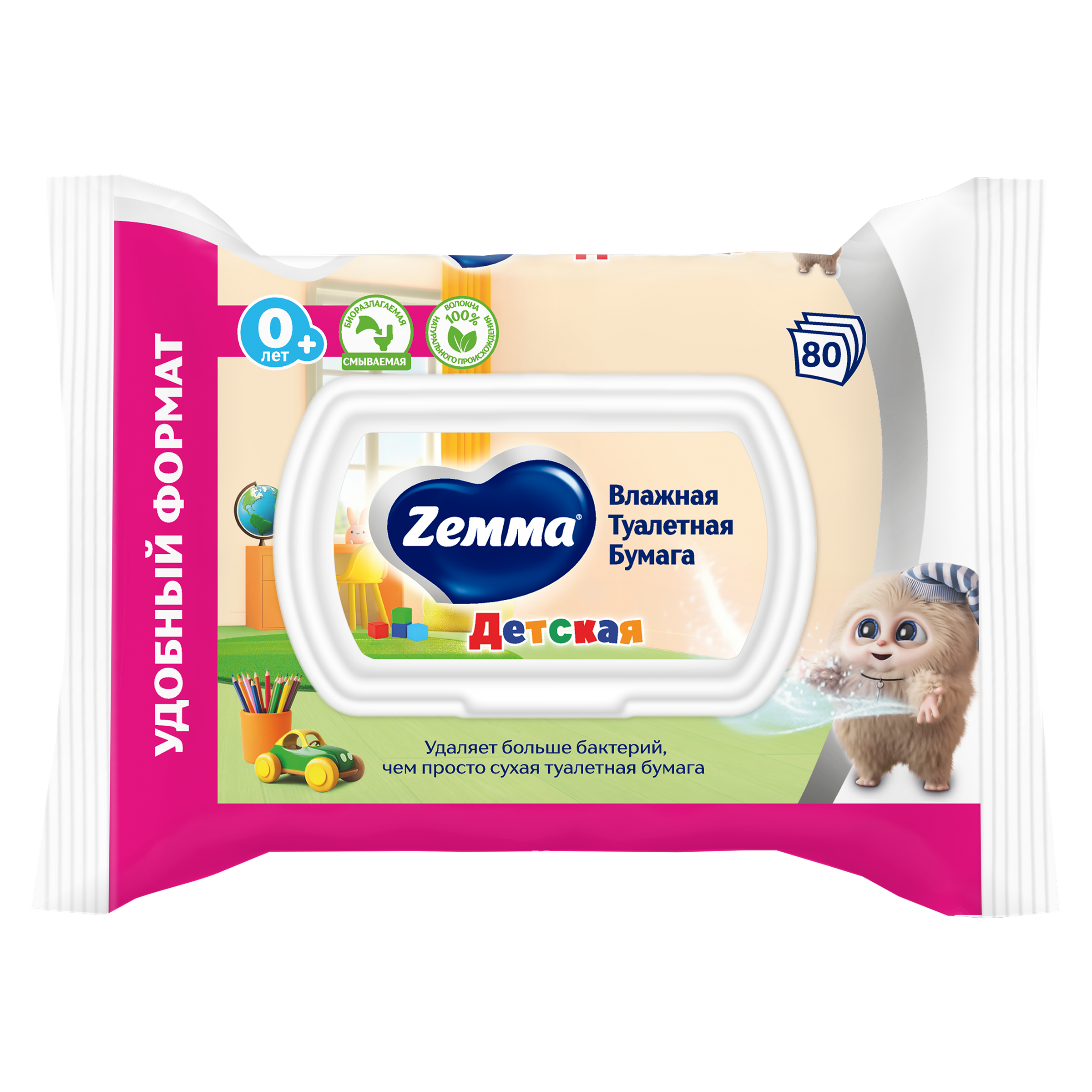 Влажная туалетная бумага Zemma Детская, 80 шт